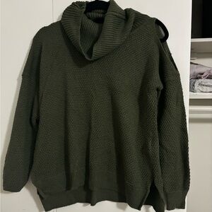 Hollister Olive Green Women's Cold Shoulder Turtleneck Sweater